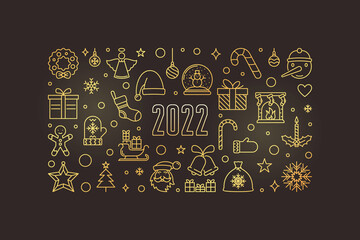 2022 Merry Christmas vector concept golden linear banner