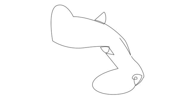 Self drawing simple animation of single continuous one line drawing jaguar, panther, lioness. Drawing by hand, black lines on a white background.