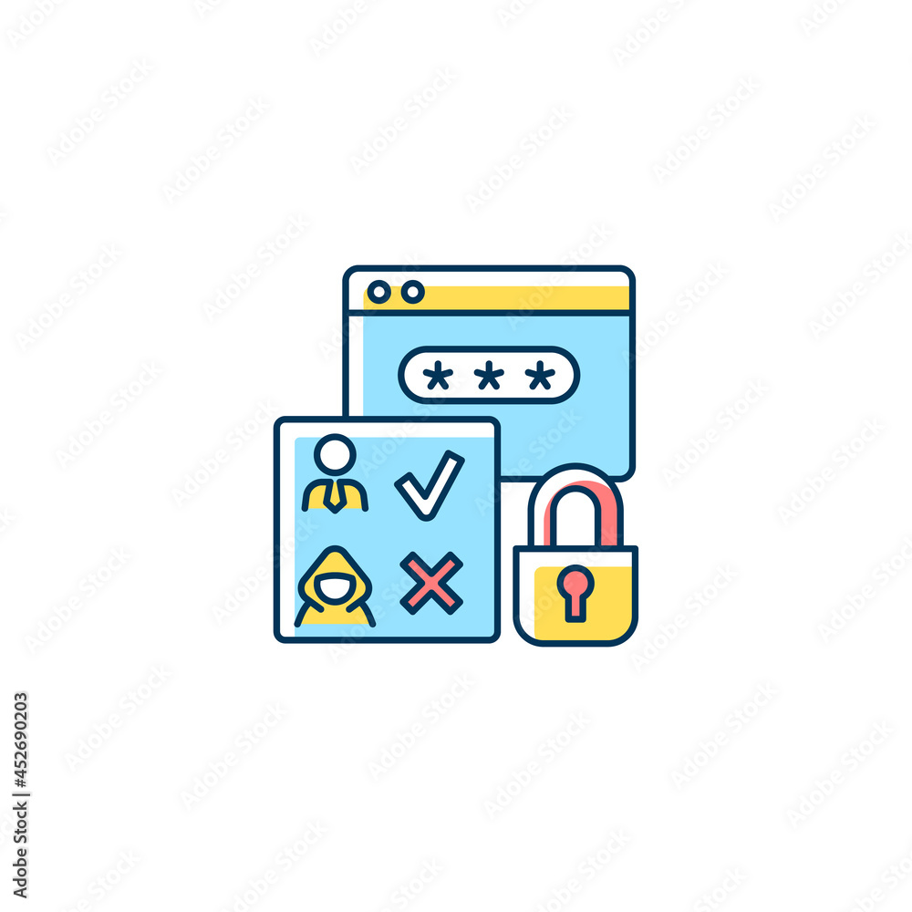 Poster access control rgb color icon. security technique. selective restriction. limit connections to syste