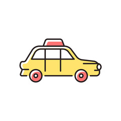 Fototapeta premium London cab RGB color icon. Hackney carriage. Minicab service. Public transportation. Pick passengers up from roadside. Commercial vehicle. Isolated vector illustration. Simple filled line drawing