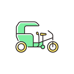 Tricycle taxi RGB color icon. Human-powered three-wheeled vehicle. Bike taxi with passenger cart. Transporting people. Bicycle rickshaw. Isolated vector illustration. Simple filled line drawing