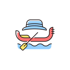 Gondola taxi RGB color icon. Venetian rowing boat for tourists carrying. Water taxi in Venice. Relaxing boat trip. Public transportation. Isolated vector illustration. Simple filled line drawing