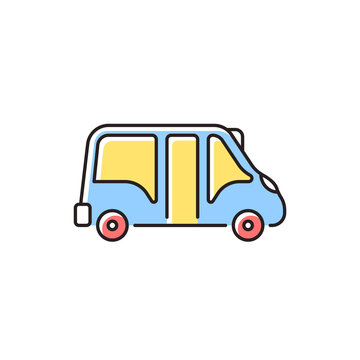 Minibus RGB color icon. Small bus for transporting passengers. Motor vehicle. Public, private transport. Travel service. Airport transfer. Isolated vector illustration. Simple filled line drawing