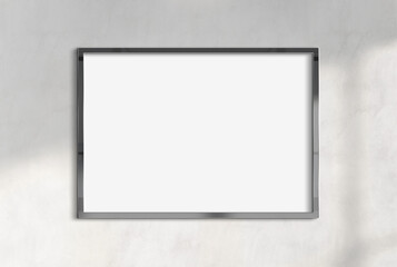 Billboard hanging on a sunlit wall mockup. Template of frame bathed in sunlight 3D rendering