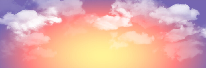 Vector realistic skyscape. Sky with clouds. Sunset.