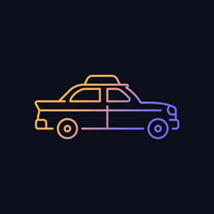 Retro taxi car gradient vector icon for dark theme. Taxicab vehicle. Chauffeur-driven transportation. Checker taxi. Thin line color symbol. Modern style pictogram. Vector isolated outline drawing
