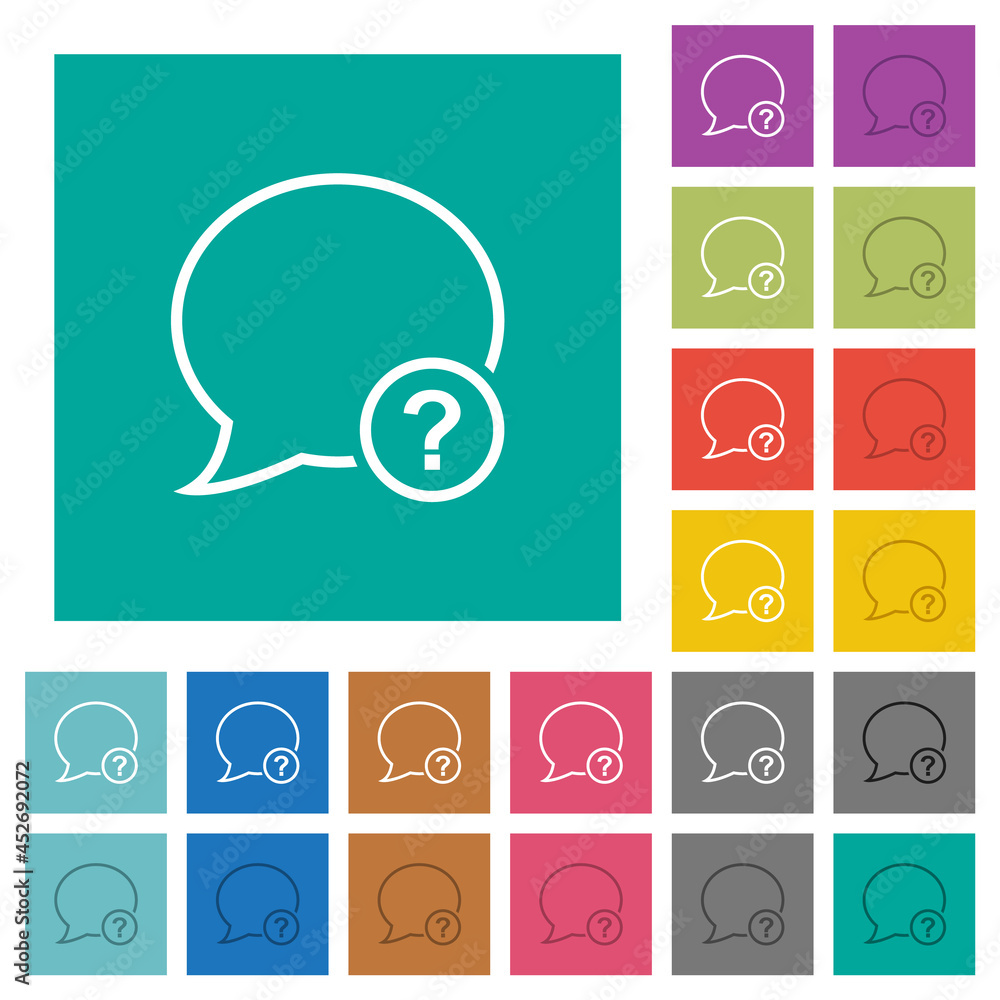 Poster message question outline square flat multi colored icons