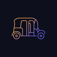 Auto rickshaw gradient vector icon for dark theme. Three-wheeler taxi. Passenger car equivalent. Urban transport. Thin line color symbol. Modern style pictogram. Vector isolated outline drawing