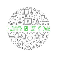 Happy New Year circular vector line minimal illustration