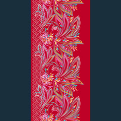 The phoenix - seamless dotted folk art colored border on a black background. Vector bright pattern for design.