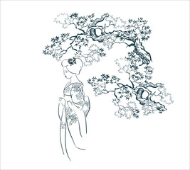 japanese girl women kimono vector illystration design elements
