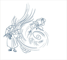 samurai traditional vector line art sketch japanese design isolated