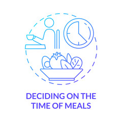 Deciding on time of meals blue gradient concept icon. Eating schedule abstract idea thin line illustration. Meal planning. Regular eating. Time for breakfast. Vector isolated outline color drawing