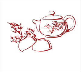 tea ceremony vector teapot cups traditional japanese design elements