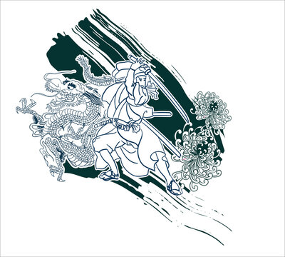 recommend clip art: samurai traditional vector line art sketch japanese design isolated