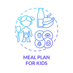 Meal plan for kids blue gradient concept icon. Healthy foods for kids abstract idea thin line illustration. Balanced and healthy diet for children. Vector isolated outline color drawing