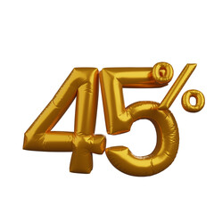 3d illustration of discount balloon numeral text concept golden 45