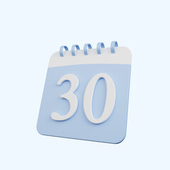 3d illustration of simple object calendar number date 30