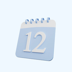 3d illustration of simple object calendar number 12