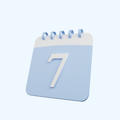 3d illustration of simple object calendar number 7