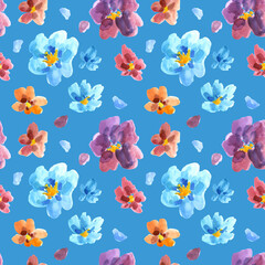 Seamless pattern from delicate flowers painted with watercolors. For fabric, sketchbook, wallpaper, wrapping paper.