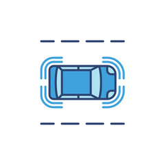 Autonomous Car on the Street vector blue icon. Top View