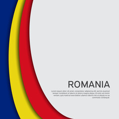 Abstract waving romania flag. Paper cut style. Creative background for patriotic, festive card design. National Poster. State romanian patriotic cover, booklet, flyer. Vector tricolor design - obrazy, fototapety, plakaty