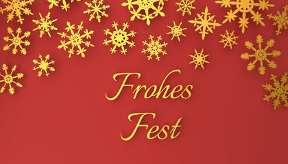 Fototapeta na wymiar Modern German Merry Christmas background with snowflakes on red