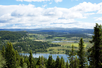 Beautiful view over landscape and lake in Norway