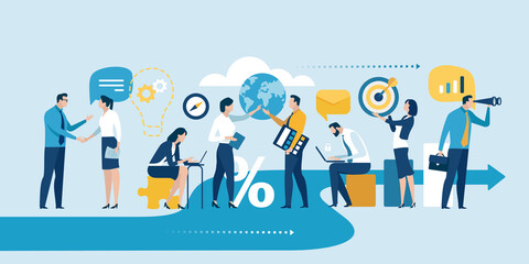 Company. Business vector illustration. Large business team. Teamwork.