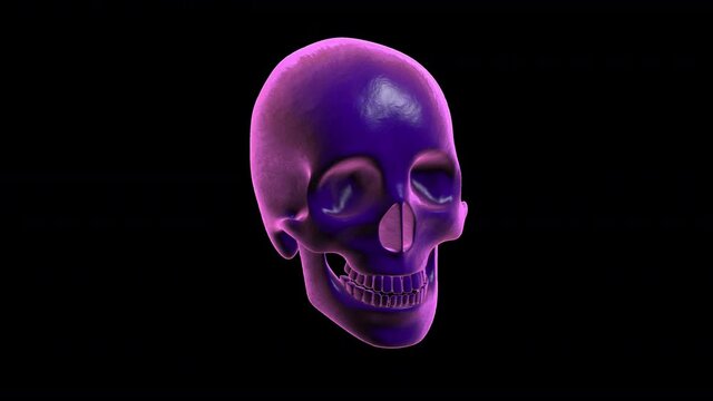 Seamless funny animation of illustration of rotten skull isolated with alpha channel. Halloween video loop with a trendy cool psychedelic look