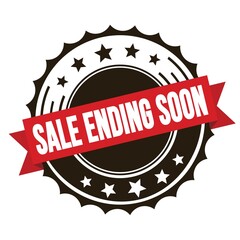 SALE ENDING SOON text on red brown ribbon stamp.