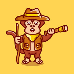 cute adventurous monkey cartoon illustration