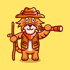 cute adventurous tiger cartoon illustration