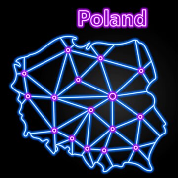 Fototapeta Poland neon map, isolated vector illustration.