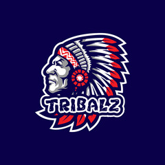 Tribe mascot logo design vector with modern illustration concept style for badge, emblem and t shirt printing. Tribe head illustration.