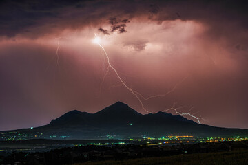 Thunderstorm over Mount Beshtau at night