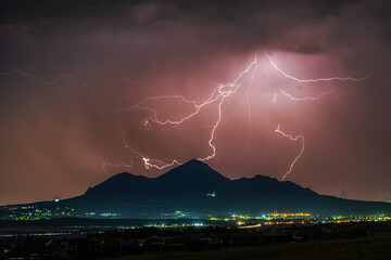 Thunderstorm over Mount Beshtau at night