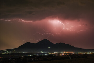 Thunderstorm over Mount Beshtau at night