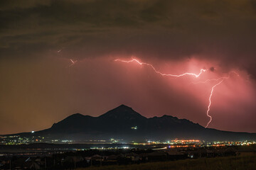 Thunderstorm over Mount Beshtau at night