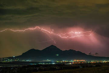 Thunderstorm over Mount Beshtau at night