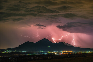Thunderstorm over Mount Beshtau at night