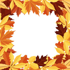 Square frame made of autumn leaves. A design element. Vector.