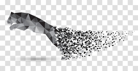 jumping tiger from disintegrating polygons in grunge style on transparent background © dervish15