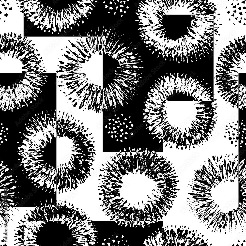 Poster abstract seamless pattern. black and white background. repeating geometric abstract pattern. flowers