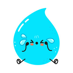 Cute sad and crying water drop character. Vector hand drawn cartoon kawaii character illustration icon. Isolated on white background. Water drop character concept