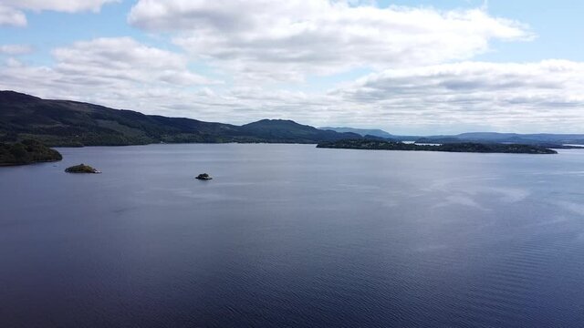 Loch Lomond lake in Scotland at the sunny day, from dron
