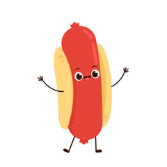 Hot Dog character character design. Hot Dog vector on white background.