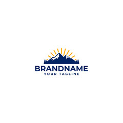 mountain icon with sun logo template design with vintage or badge style.