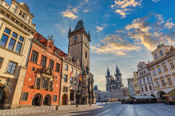 Fototapeta na wymiar Prague Czech Republic, sunset city skyline at Prague old town square, Czechia